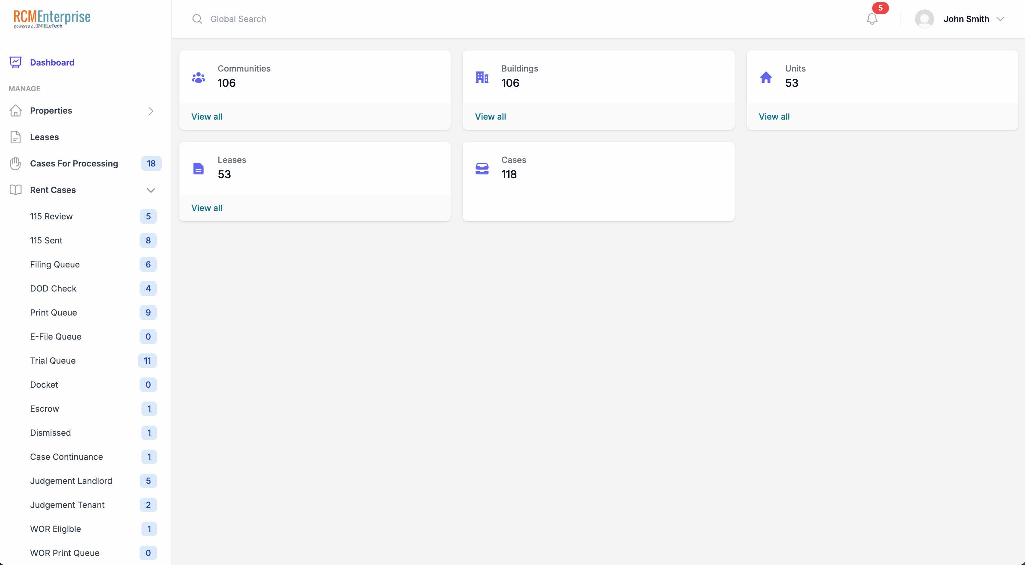 Dashboard — real-time case tracking and status overview